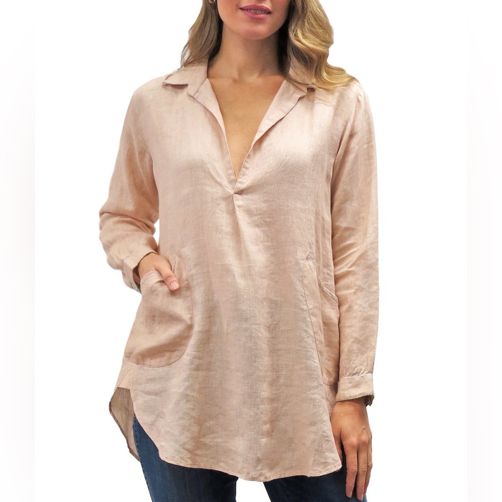 Karyn Seo Upcycled 100% Linen Blush Pink Tunic Blouse